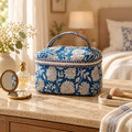 Blue Floral Quilted Vanity Pouch