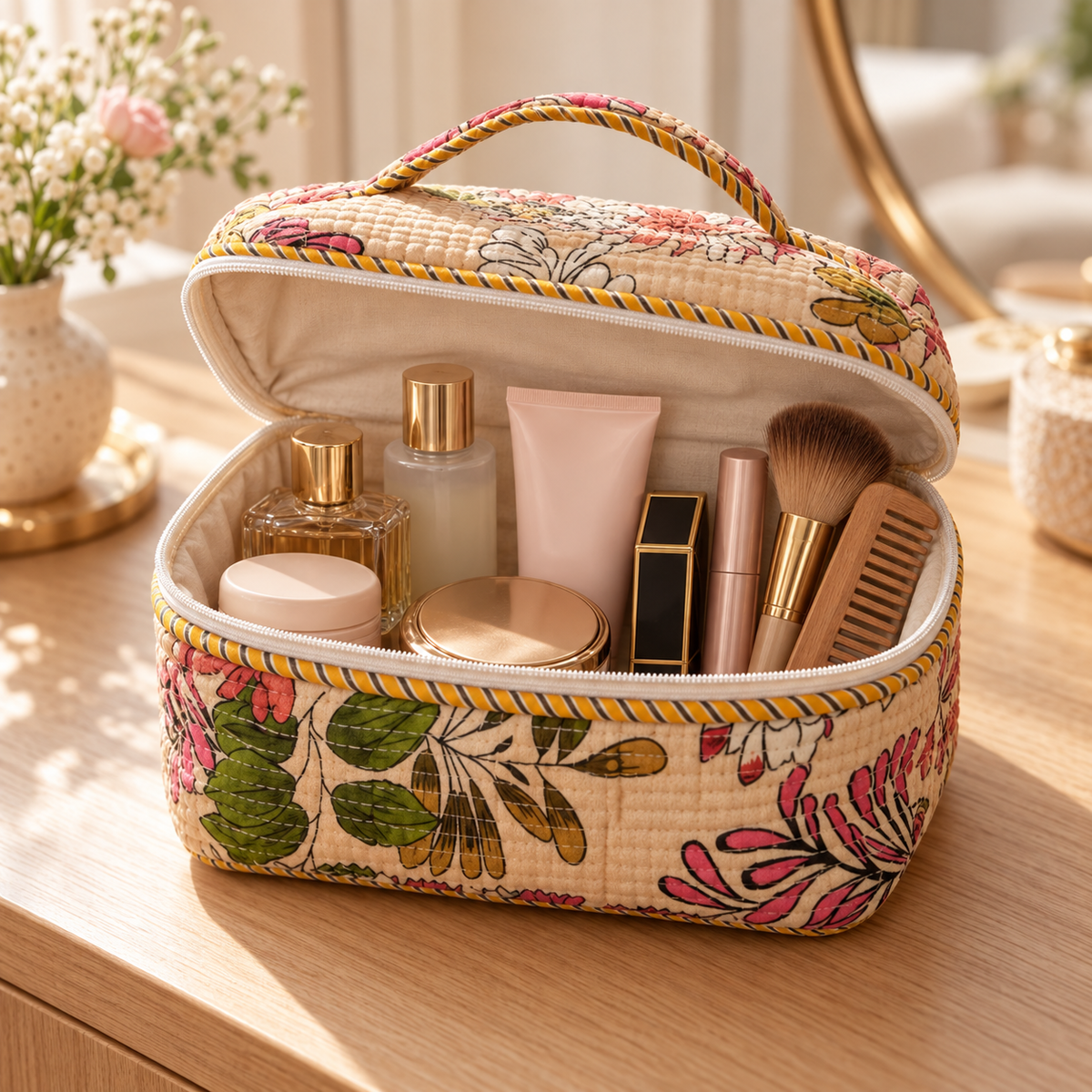 Meadow Bloom Quilted Vanity Pouch