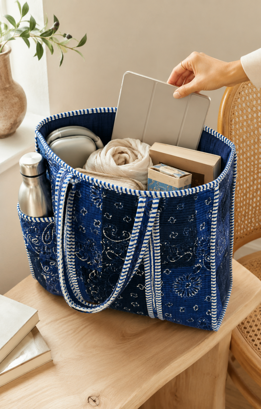 Indigo Paisley Medium Tote Bag