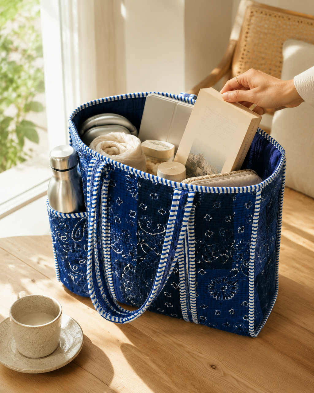 Indigo Paisley Medium Tote Bag