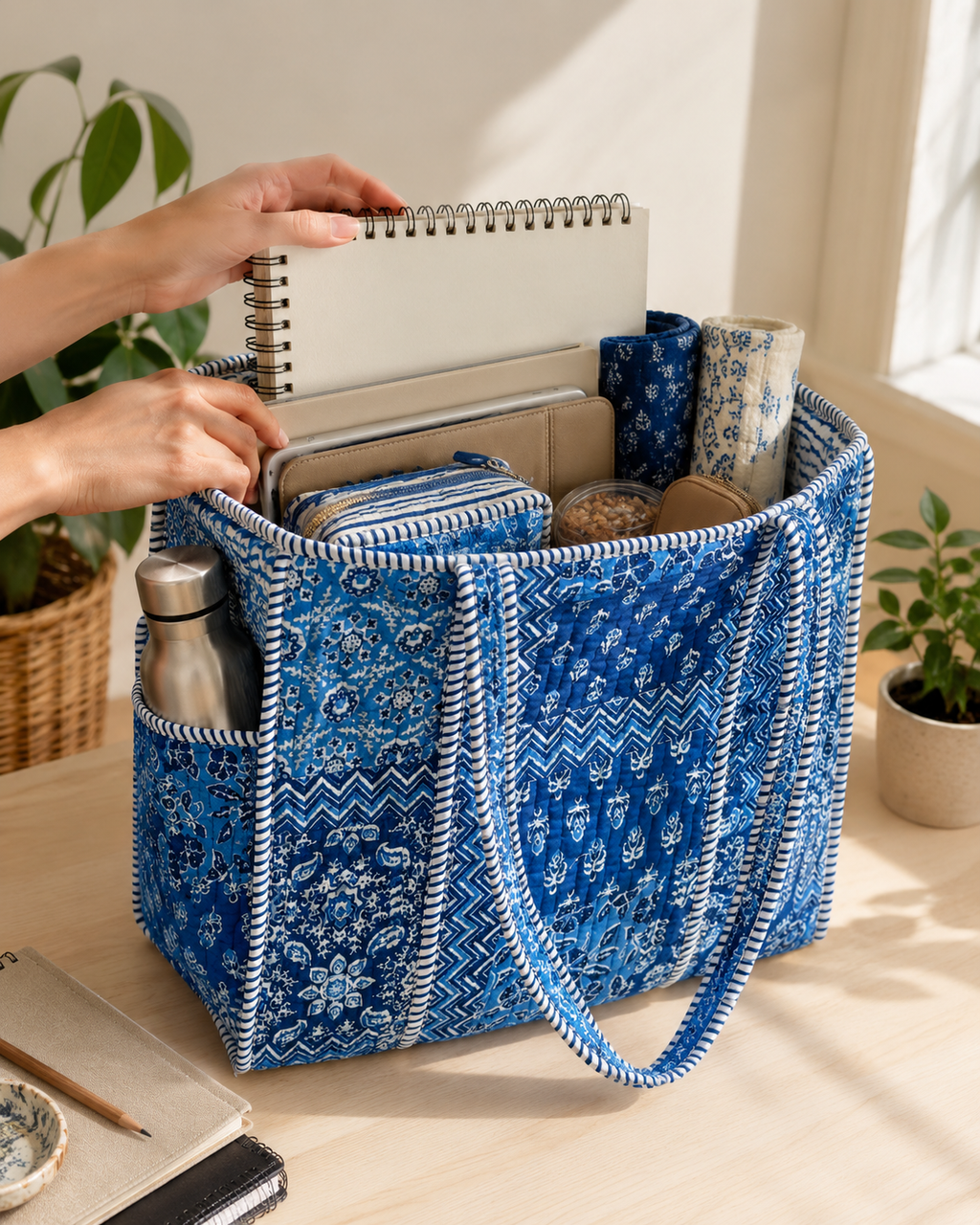 Indigo Mosaic Medium Tote Bag
