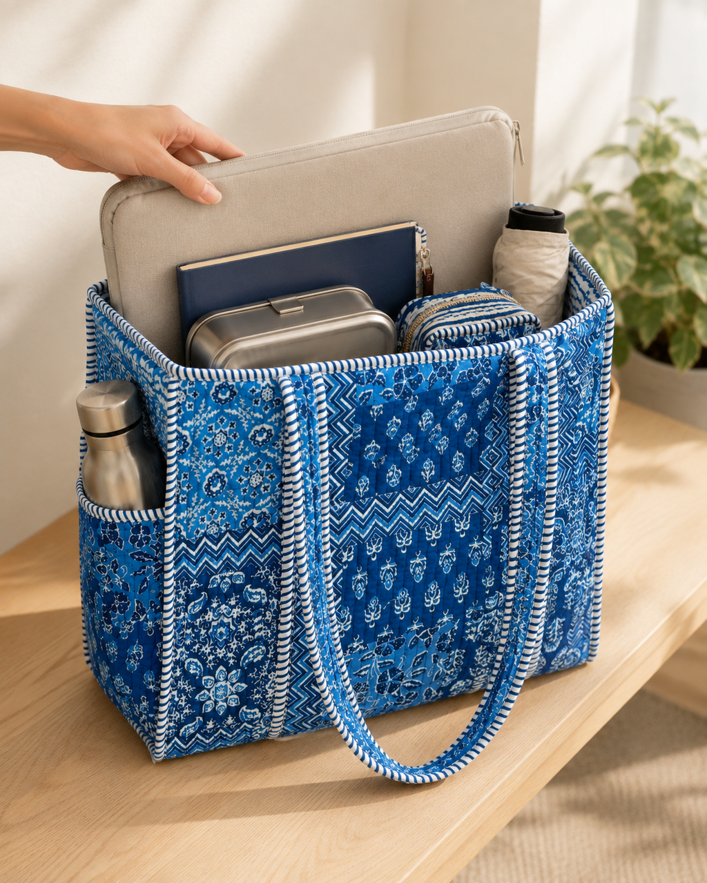 Indigo Mosaic Medium Tote Bag