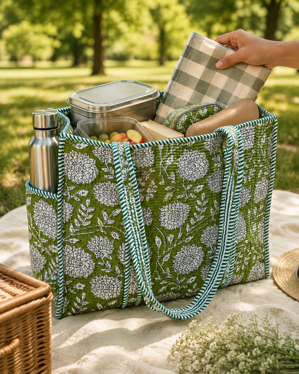 Olive Blossom Medium Tote Bag