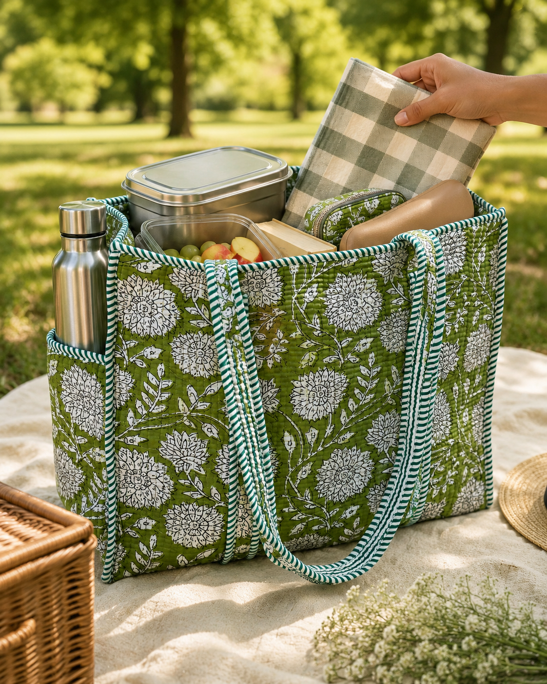 Olive Blossom Medium Tote Bag