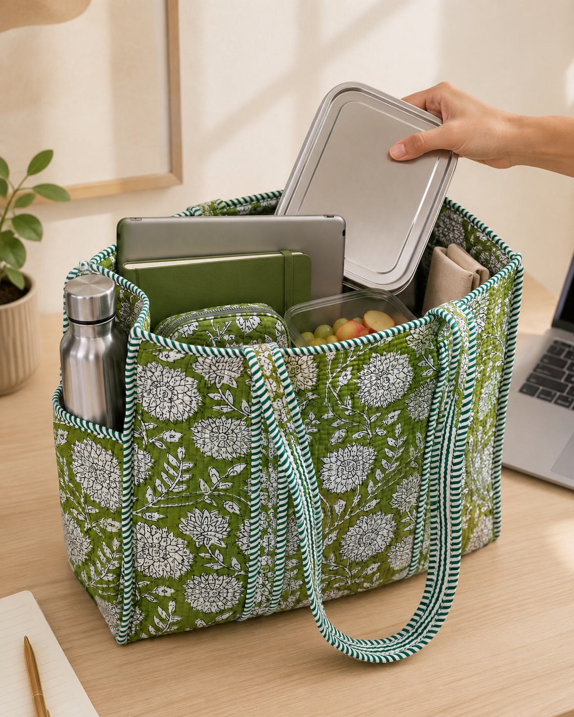Olive Blossom Medium Tote Bag