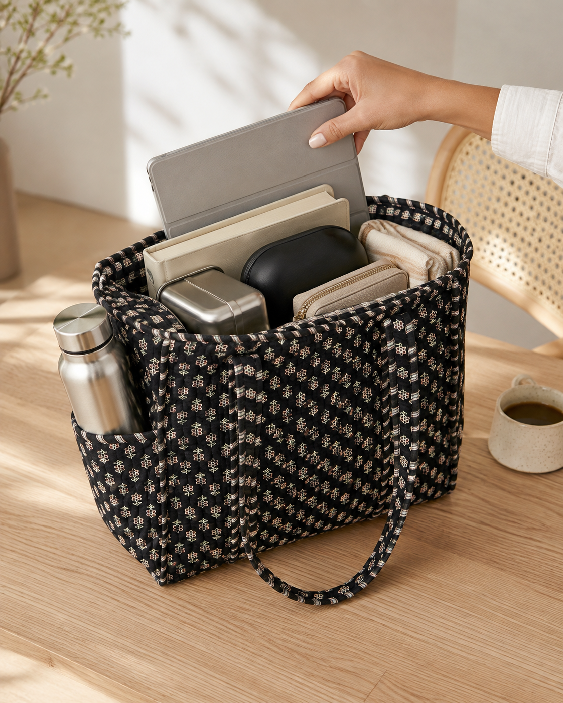 Noir Bloom Medium Tote Bag