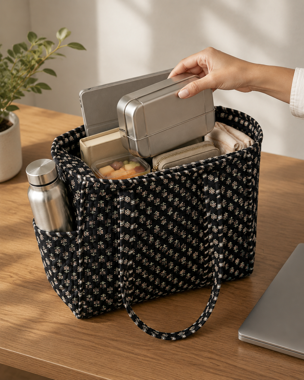 Noir Bloom Medium Tote Bag