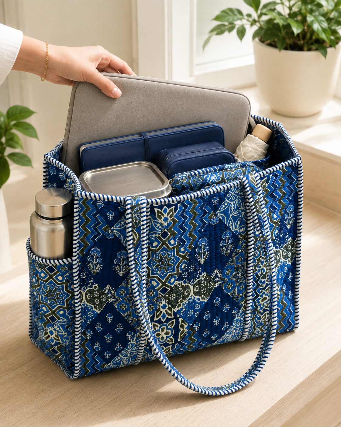 Indigo Kaleidoscope Medium Tote Bag