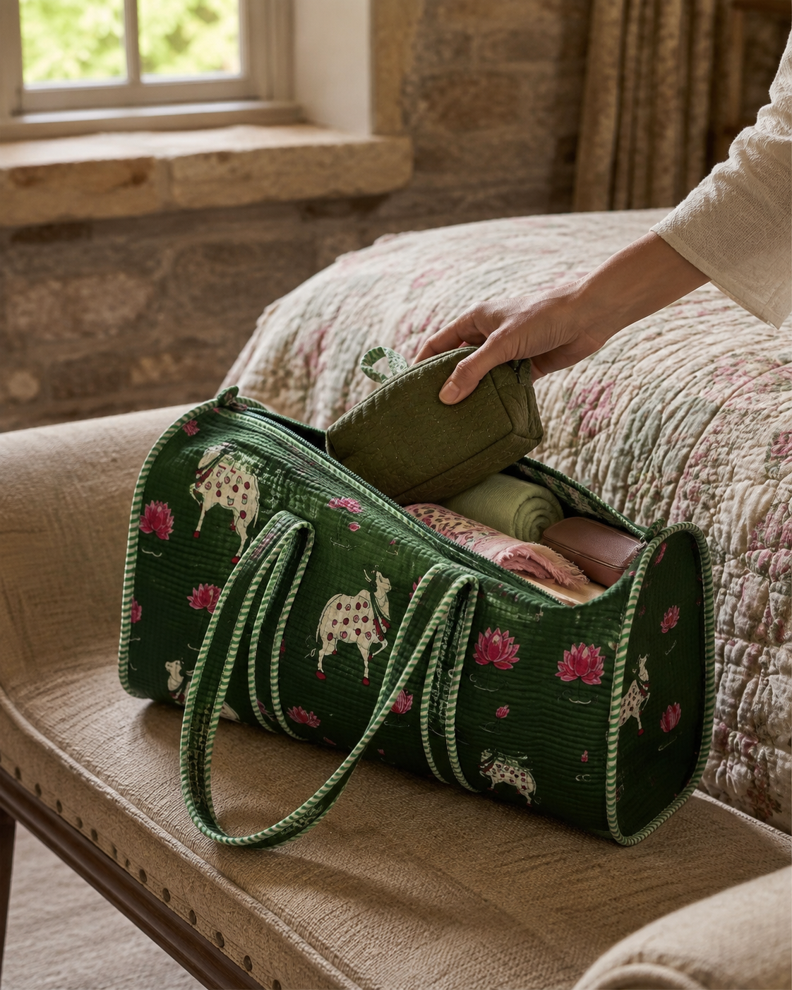 Emerald Lotus Duffle Bag
