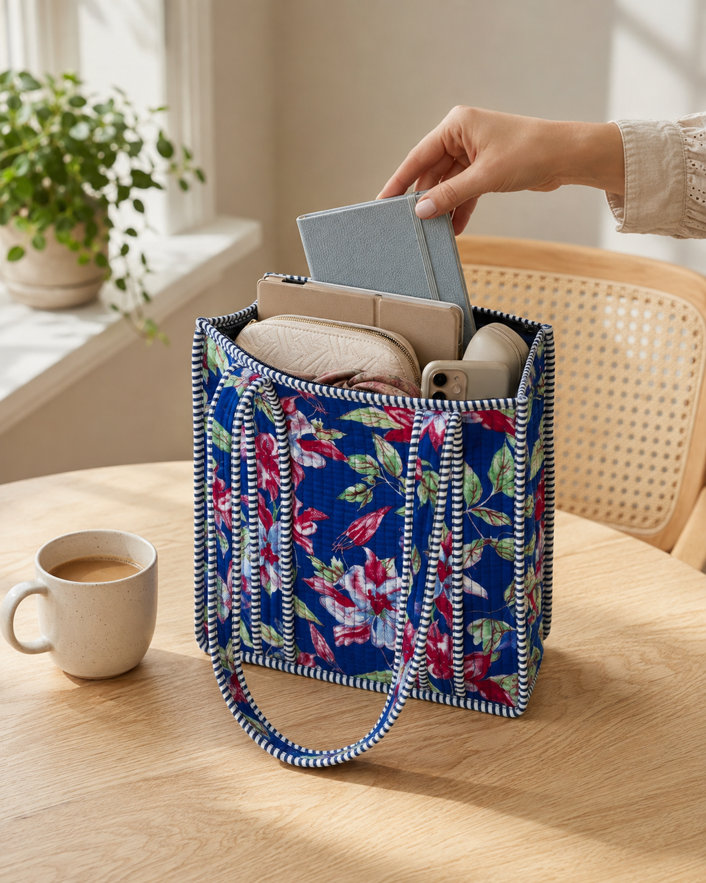 Cobalt Blossom Mini Tote Bag