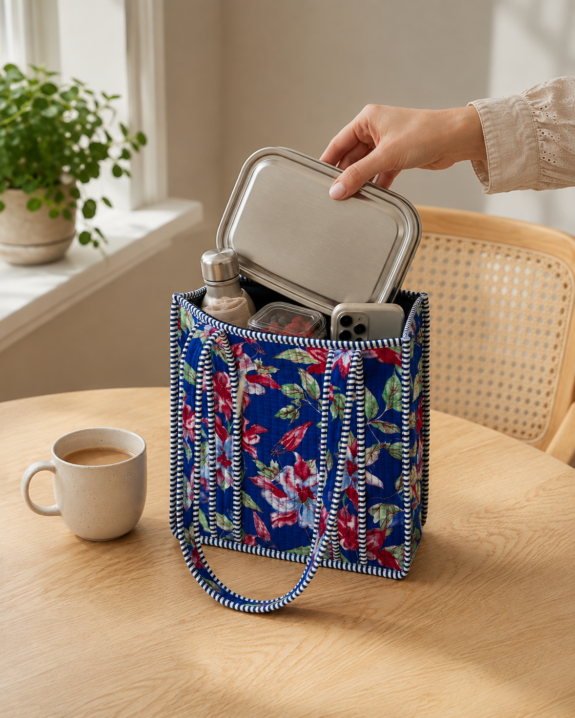 Cobalt Blossom Mini Tote Bag