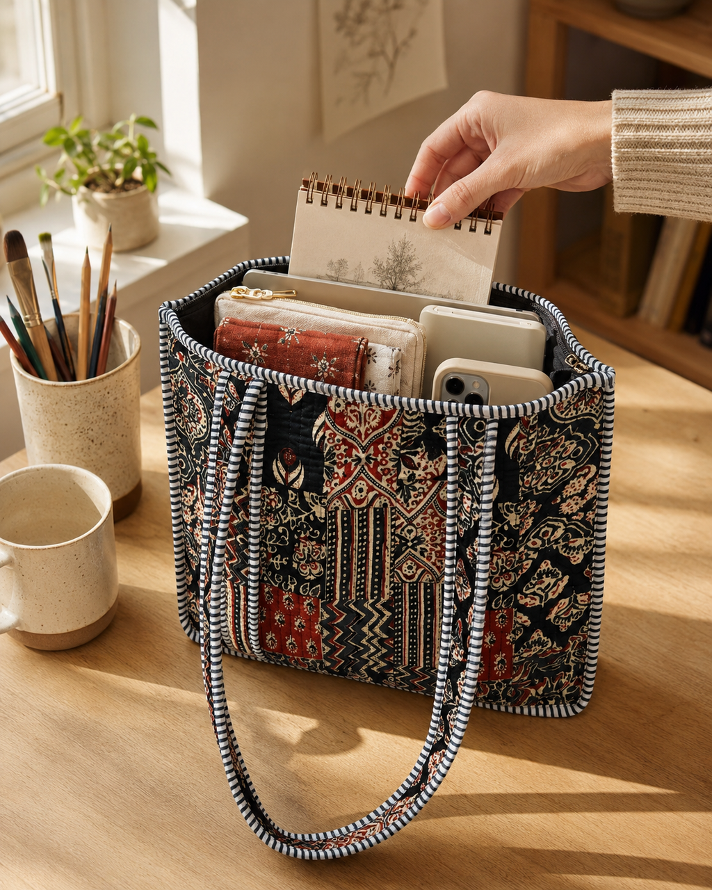 Folk Mosaic Mini Tote Bag