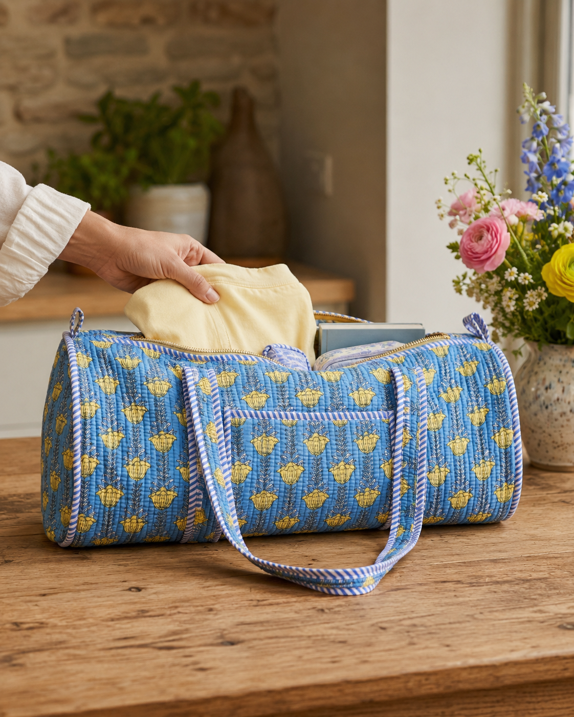 Azure Lotus Duffle Bag