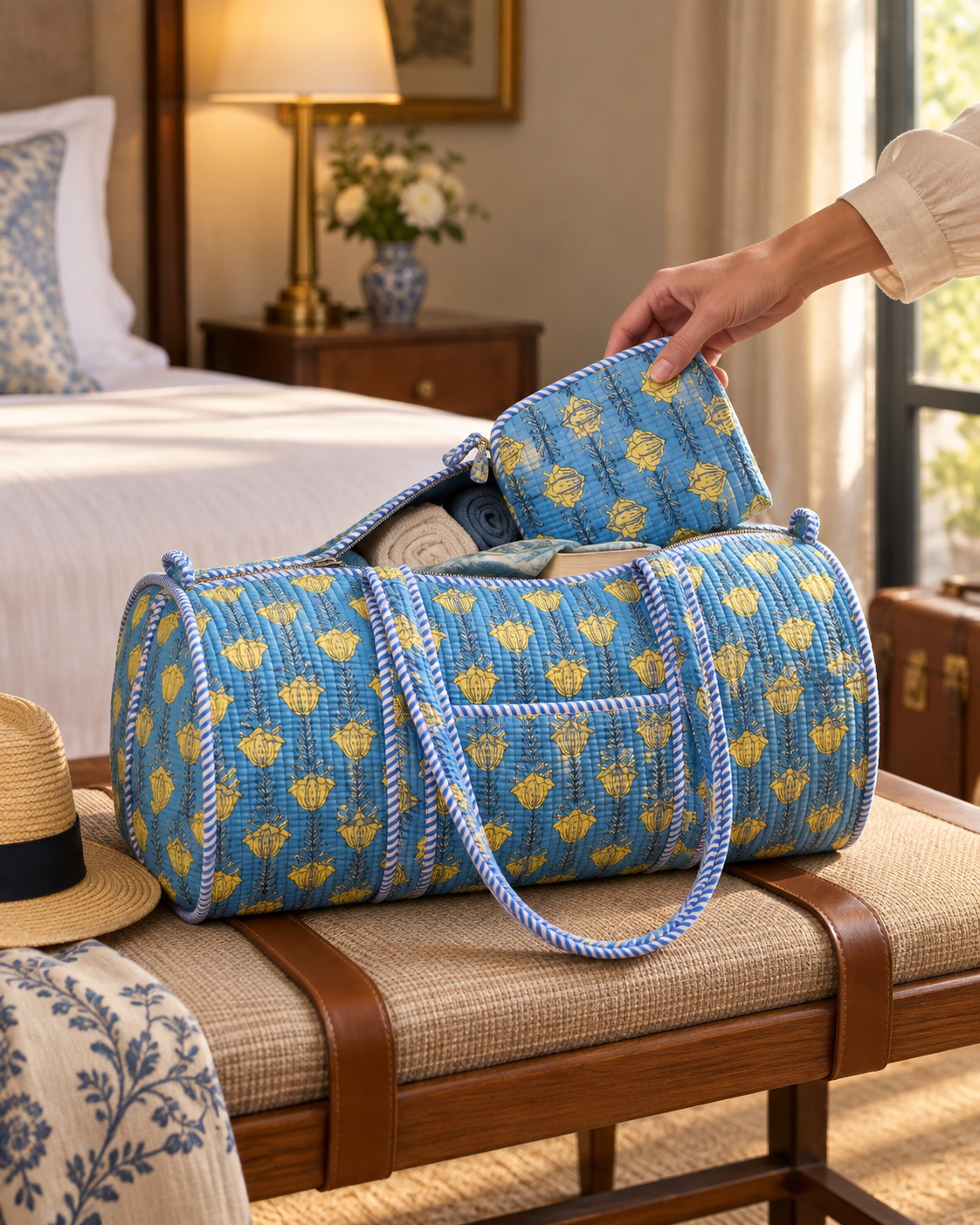 Azure Lotus Duffle Bag