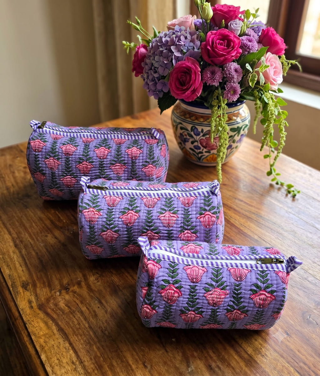 Lavender Rosebud 3 Piece Toiletry Bag
