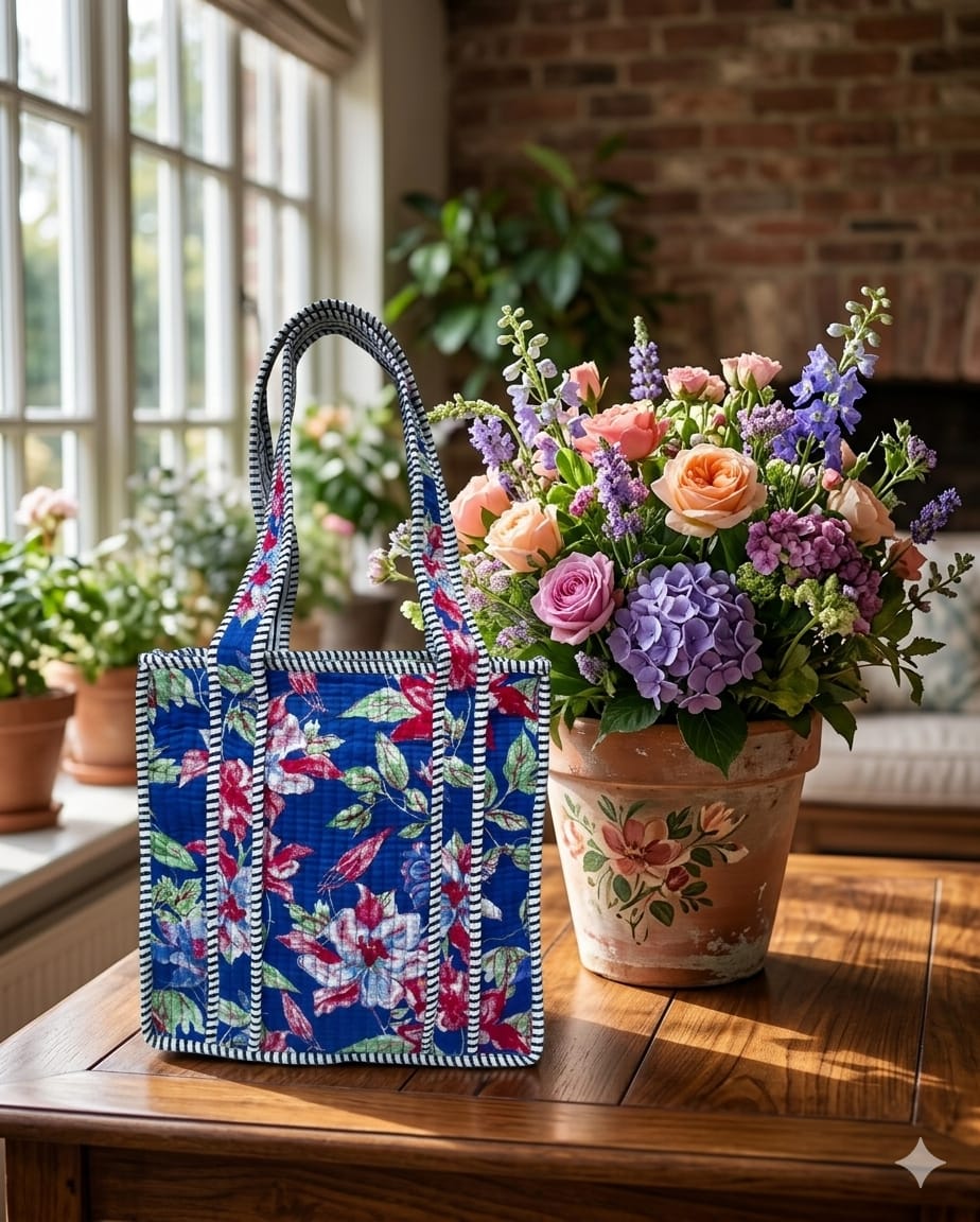 Cobalt Blossom Mini Tote Bag