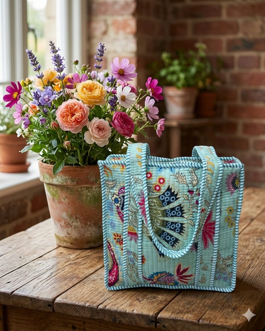 Aqua Folk Garden Mini Tote Bag